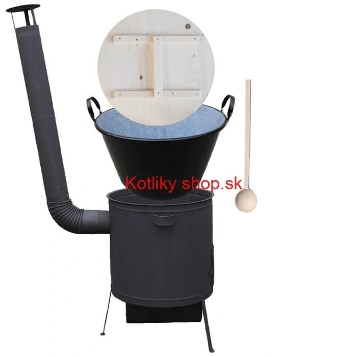 Zabíjačkový smaltovaný kotol 100 L, žiaruvzdorná kotlina 42 PLUS 600 4 MM, drevená pokrievka + vareška