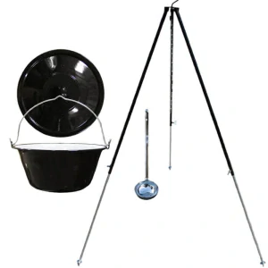 Smaltovaný kotlík 30 L + pokrievka + teleskopická trojnožka 1,40 m
