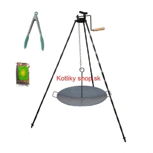 Grilovacia súprava CLASSIC STEEL PRO: Trojnožka 1,2 m s kladkou + Železná panvica 49 cm