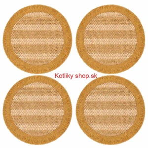 Okrúhle prírodné podložky pod tanier so strapcami 37 cm, 4 ks