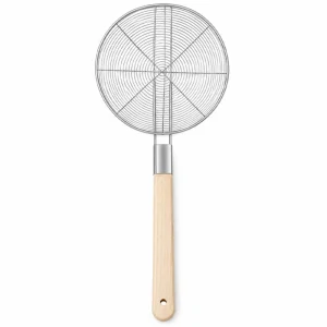 Veľké nerezové sitko 22,5 cm s drevenou rukoväťou – dĺžka 56,5 cm