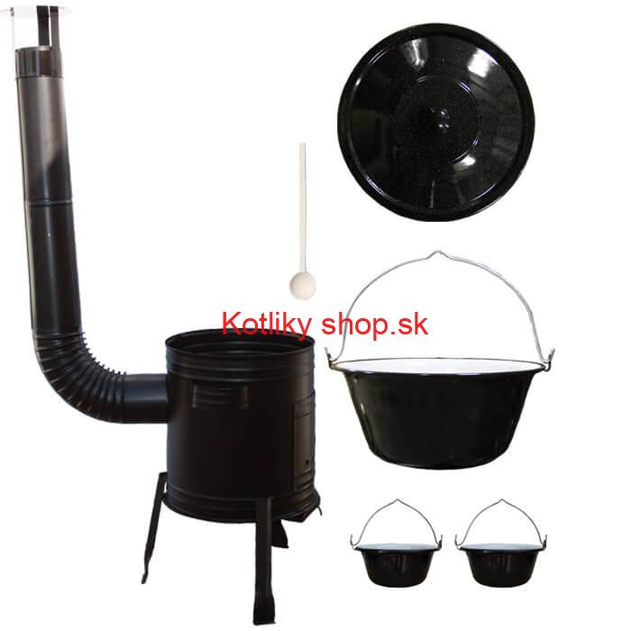Smaltovaný kotlík 10 L (1,2 mm) + kovová kotlina 31 CLASSIC (KOV) + 2 smaltované servírovacie kotlíky 0,8 L