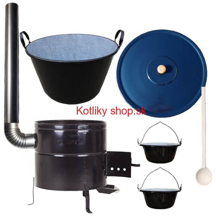 Zabíjačkový smaltovaný kotol 60 L + kovová kotlina 53 cm + 2 servírovacie kotlíky