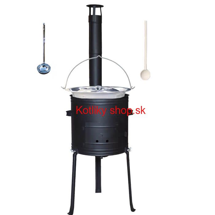 Antikorový kotlík 22 L (0,8 mm) + kovová kotlina s vysokými nožičkami 42 cm, žiaruvzdorná farba Plus 700 + vareška a naberačka