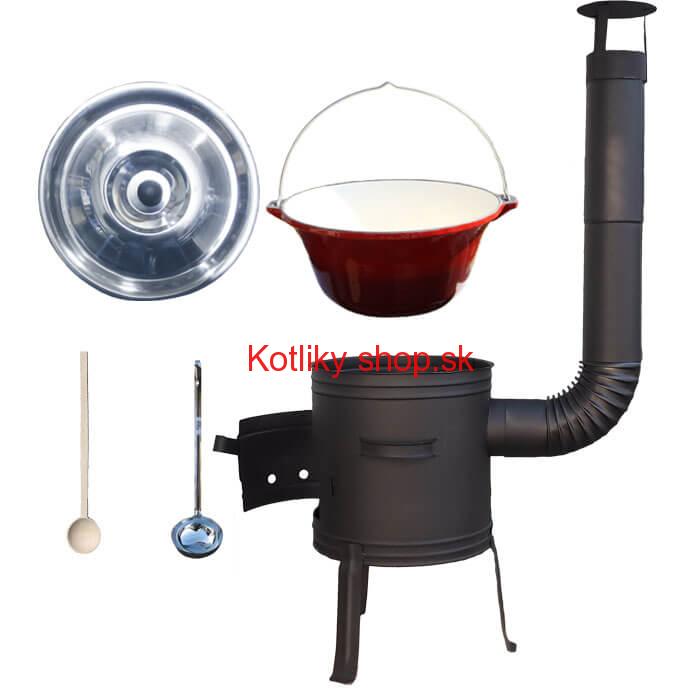 Liatinový kotlík 10 L so smaltovanou úpravou + nízka žiaruvzdorná kotlina 33 cm PLUS 700 + vareška a naberačka