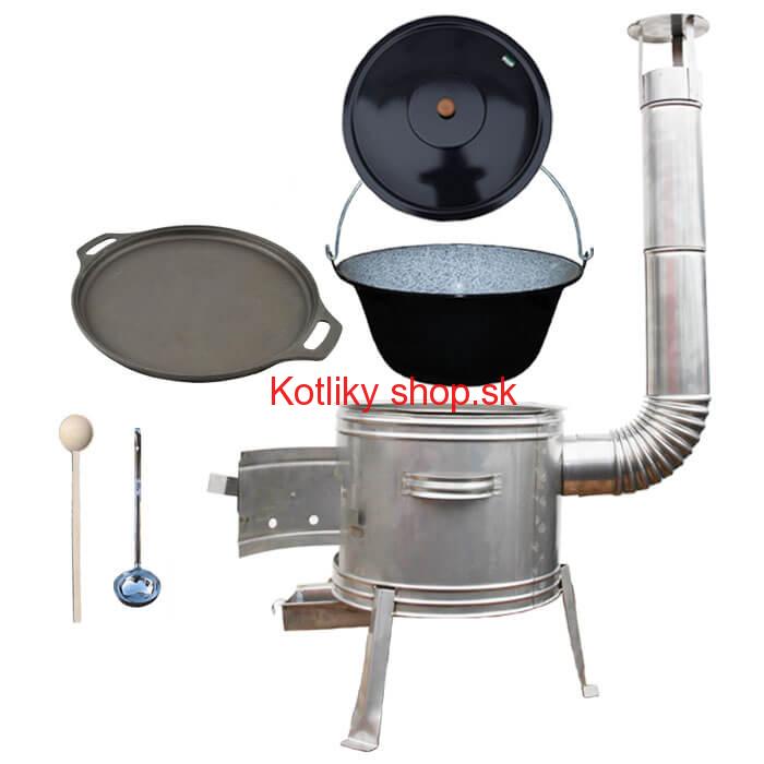 Smaltovaný kotlík 20 L + Liatinová panvica 43 cm + nerezová kotlina 42 cm TOPLUX