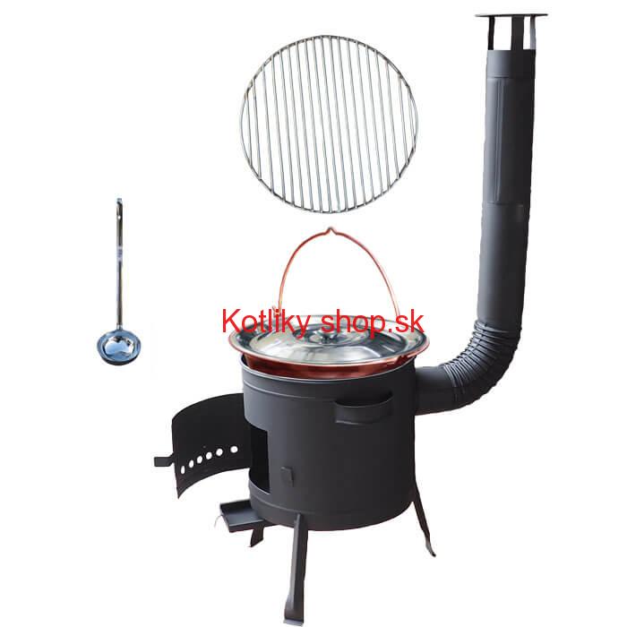 Medený kotlík 20 L (1,2 mm) + Nerezový rošt 45 cm + nízka žiaruvzdorná kotlina 42 cm PLUS 600