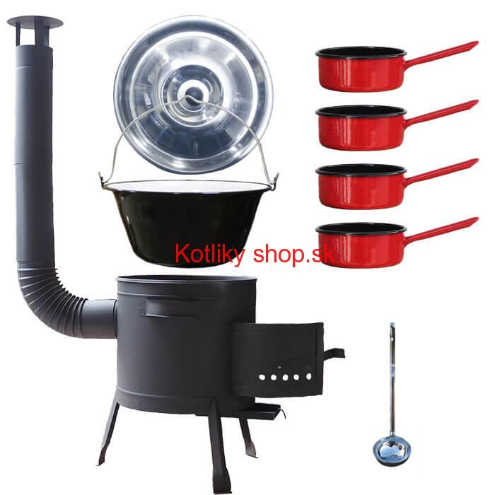 Smaltovaný kotlík 30 L + smaltované rajnice 4 ks + nízka žiaruvzdorná kotlina 45 cm PLUS 600