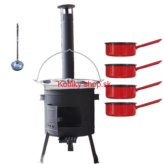 Nerezový kotlík 22 L (0,8 mm) INOX + smaltované rajnice 4 ks + nízka žiaruvzdorná kotlina 42 cm PLUS 600