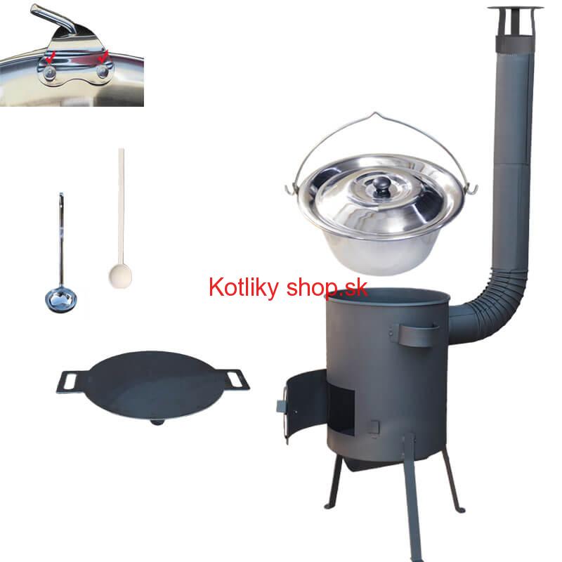 Nerezový kotlík 22 L (0,8 mm) INOX + železná panvica 44 cm UNI + kotlina 42 cm PLUS 600 4 MM