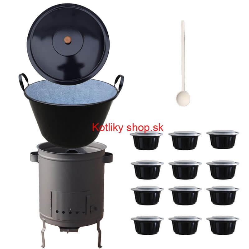 Smaltovaný kotol 60 L + hrubostenná kotlina 53 cm (1,5 mm) STRONG PLUS 600 + misky 12 ks