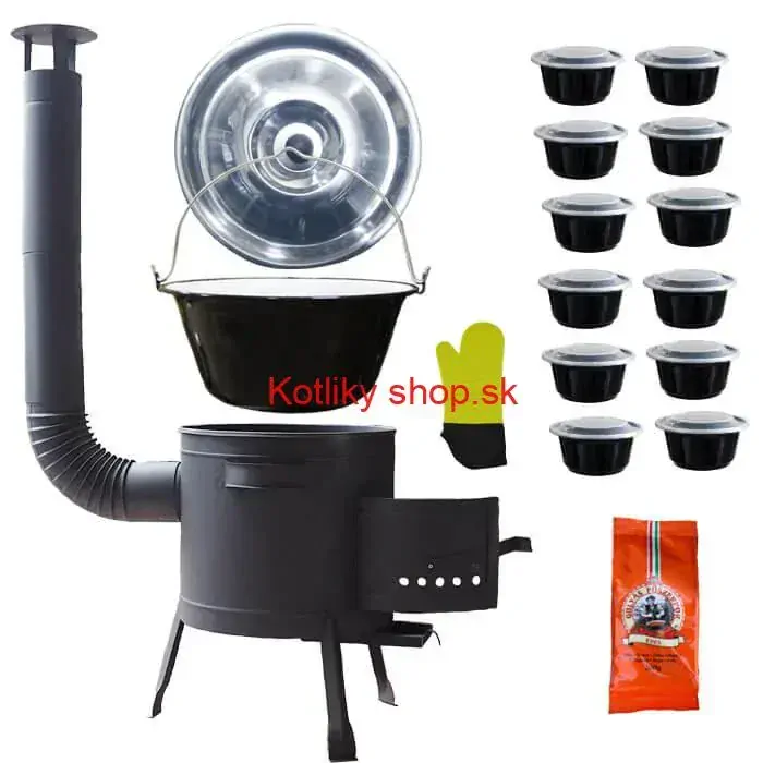 Smaltovaný kotlík 22 L (1,2 mm) + misky 12 ks + nízka žiaruvzdorná kotlina (0,8 mm) 42 PLUS 600