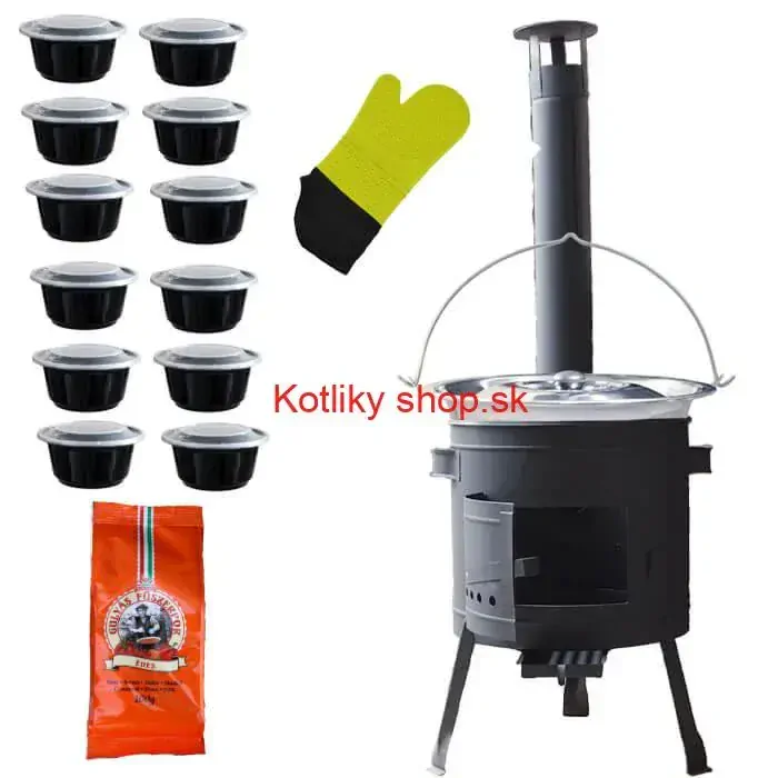 Nerezový kotlík 22 L (0,8 mm) + misky 12 ks + nízka žiaruvzdorná kotlina (0,8 mm) 42 PLUS 600