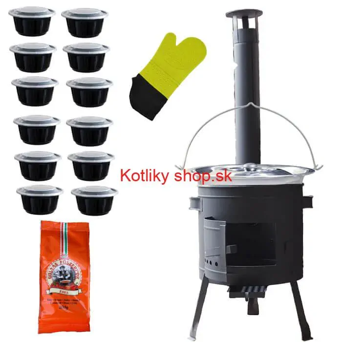 Nerezový kotlík 22 L (0,8 mm) + misky 12 ks + nízka žiaruvzdorná kotlina (1,5 mm) 42 PLUS 600