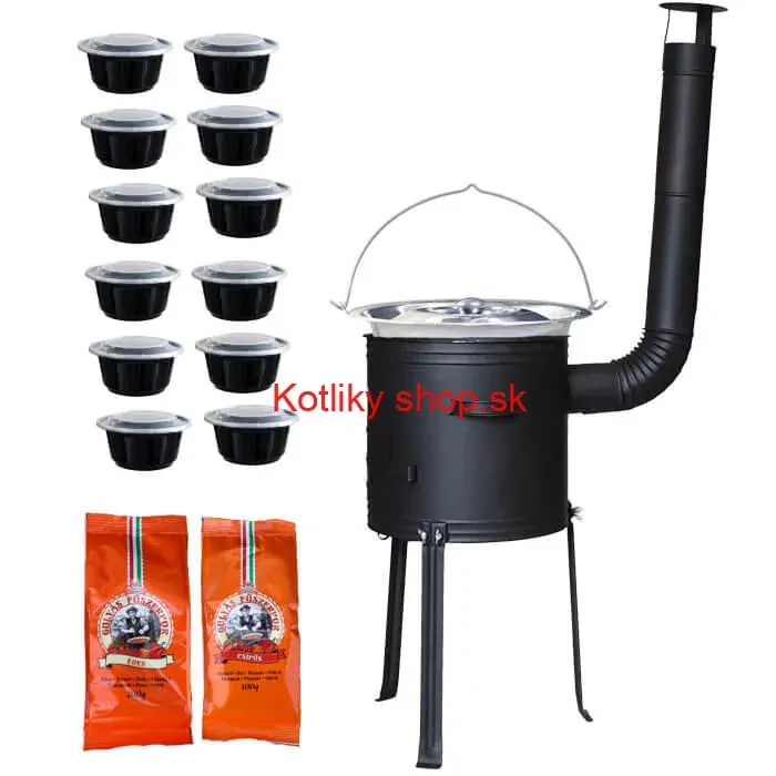 Nerezový kotlík 22 L (0,8 mm) INOX + žiaruvzdorná kotlina 42 cm Plus 700 + misky 12 ks + 2 x korenie na guláš 100 g