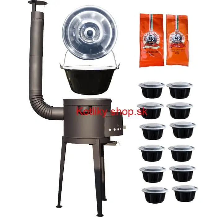 Smaltovaný kotlík 22 L (1,2 mm) + vysoká žiaruvzdorná kotlina (1,5 mm) HODO 42 cm PLUS 600 + misky 12 ks + 2 x korenie na guláš 100 g