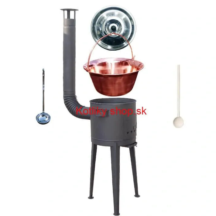 Medený kotlík 20 L (1,2 mm) + vysoká žiaruvzdorná kotlina (1,5 mm) HODO 42 cm PLUS 600 + vareška + naberačka
