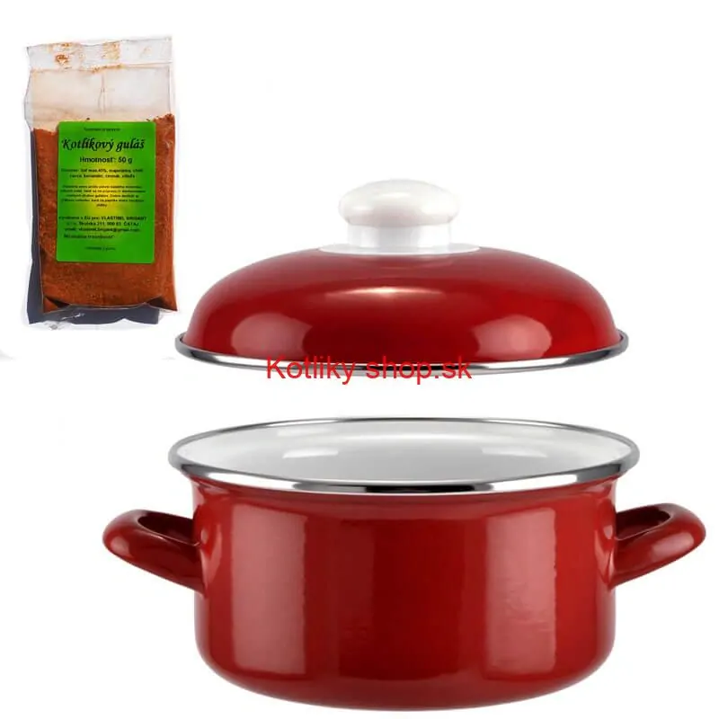 Smaltovaný kastról s pokrievkou 4 L červený + pikantná zmes korenia 50 g Kotlíkový guláš