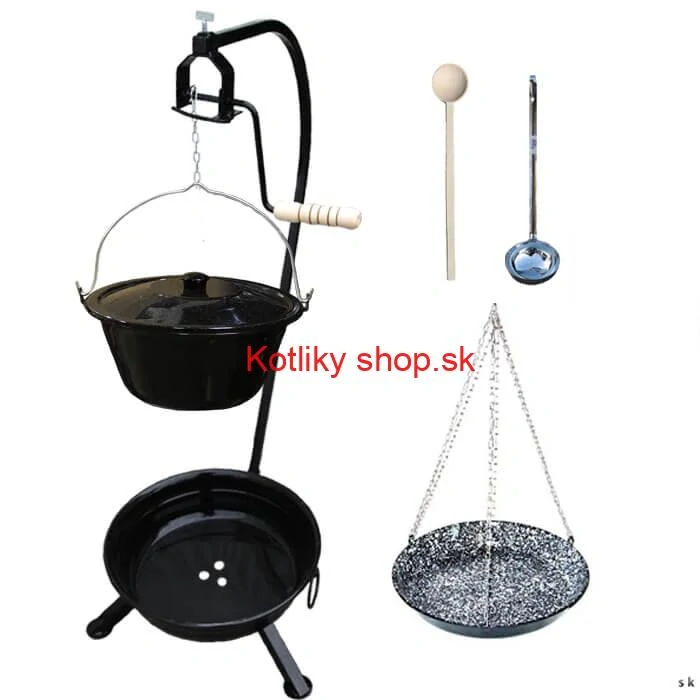 Smaltovaný kotlík 13 L (1,2 mm) + smaltovaná panvica + prenosné ohnisko