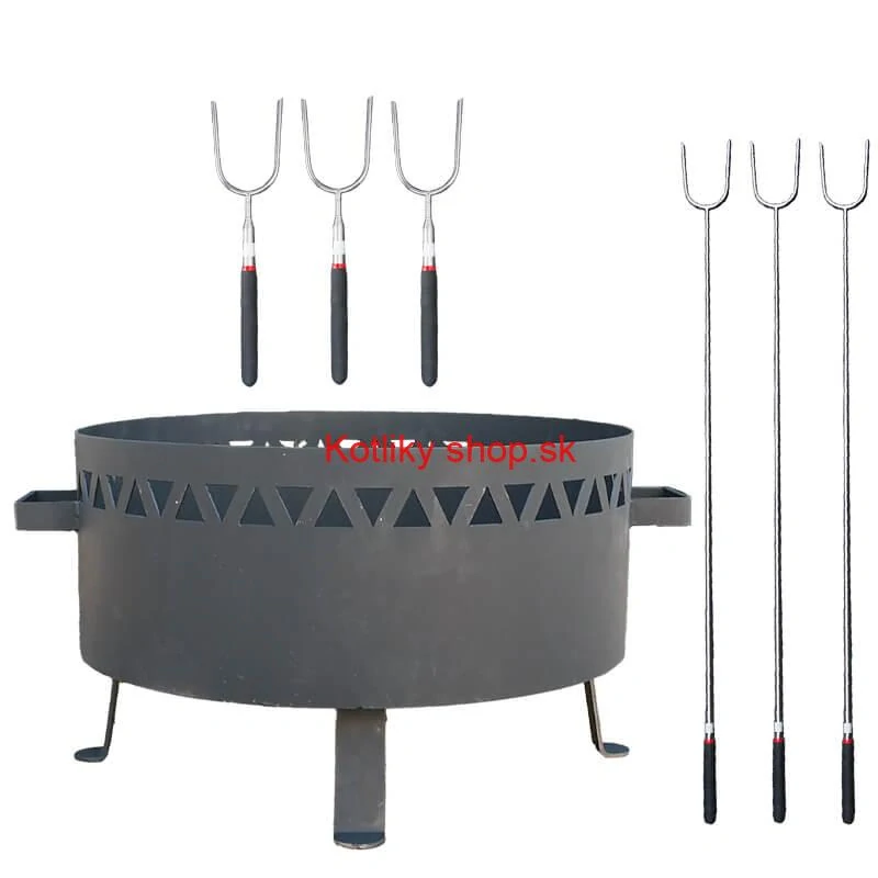 Prenosné ohnisko kov (1,5 mm) FIFO žiaruvzdorná farba PLUS 600 + Vidličky na opekanie teleskopické 6 ks