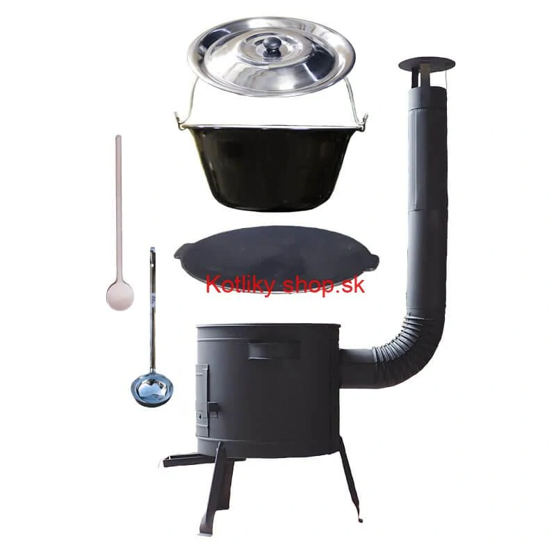Smaltovaný kotlík 22 L + liatinová panvica 45 cm + nízka žiaruvzdorná kotlina 42 cm PLUS 600