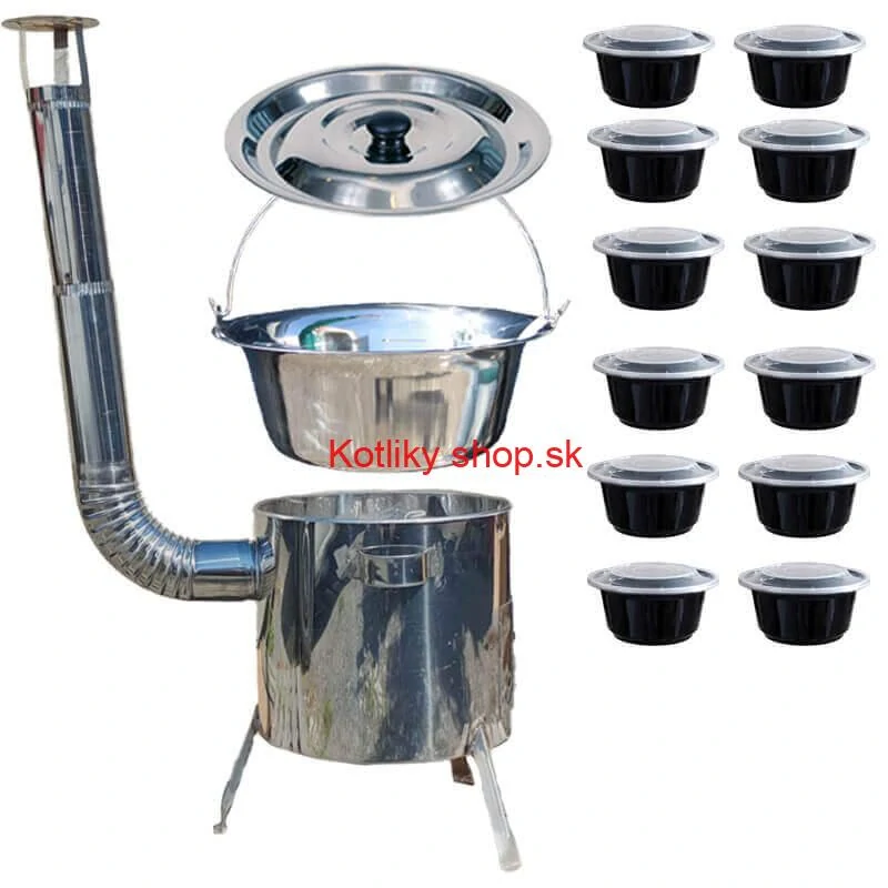 Nerezový kotlík 15 L (1,2 mm) INOX + Nerezová kotlina 36 INOX LUSTRO + misky 12 ks