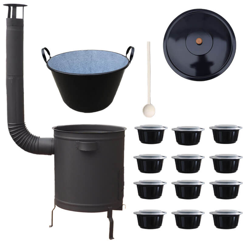 Smaltovaný kotol 60 L + hrubostenná kotlina 53 cm (2 mm) STRONG PLUS 600 + misky 12 ks