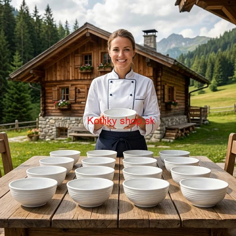 Set 12 ks: Prémiové biele misky s kamennou štruktúrou (750 ml)