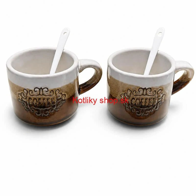 Keramické poháre na kávu 150 ml COFFEE s lyžičkami 2 ks