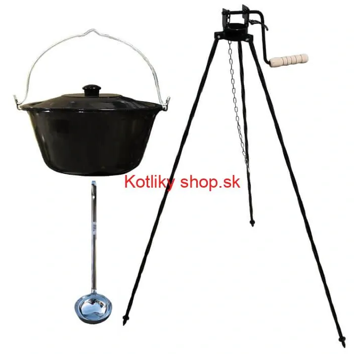 Smaltovaný kotlík 10 L + pokrievka + stojan s kladkou VAR