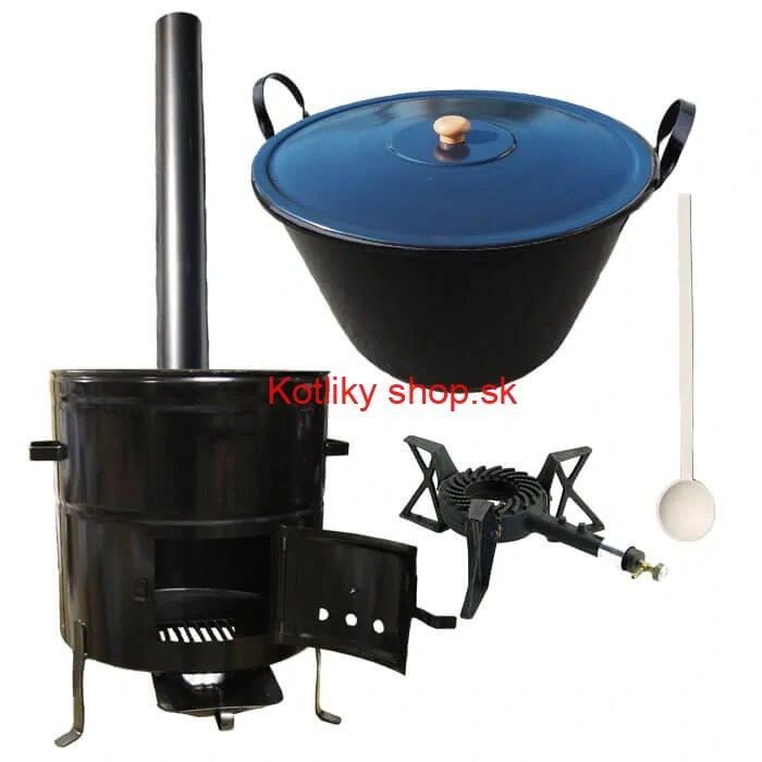 Zabíjačkový smaltovaný kotol 50 L + kovová kotlina 50 cm + horák 7 kW + dymovod