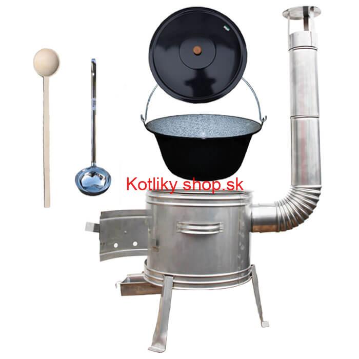 Smaltovaný kotlík 8 L (1,2 mm) + nerezová kotlina 31 cm + vareška a naberačka TOPLUX