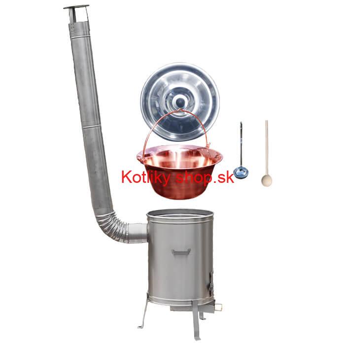 Medený kotlík 10 L (1,2 mm) + nerezová kotlina 36 cm + vareška a naberačka LUX