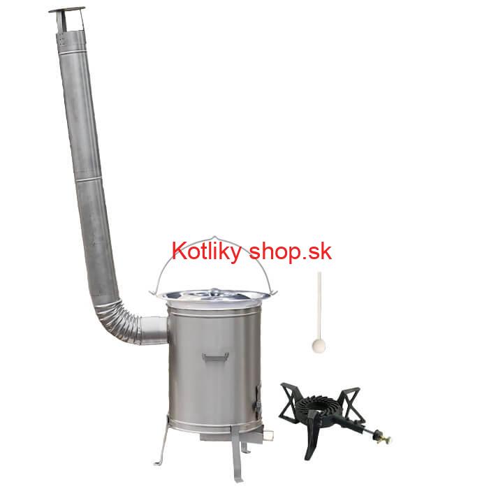 Antikorový kotlík 14 L (0,8 mm) + nerezová kotlina 36 cm + liatinový horák 7 kW, vareška LUX