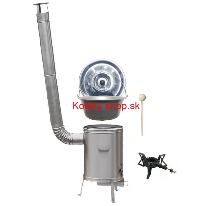 Nerezový kotlík 15 L (1,5 mm) + nerezová kotlina 36 cm + liatinový horák 7 kW, vareška LUX