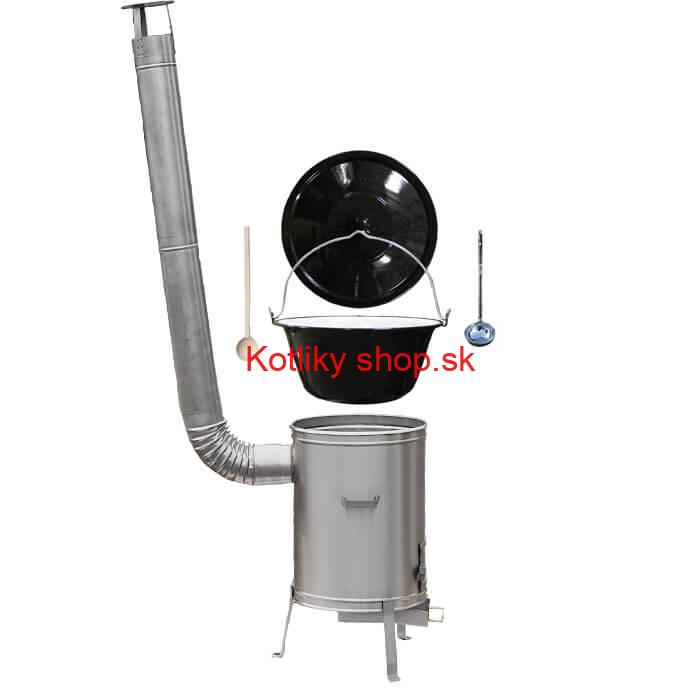 Smaltovaný kotlík 20 L (1,2 mm) + nerezová kotlina 42 cm + vareška a naberačka LUX