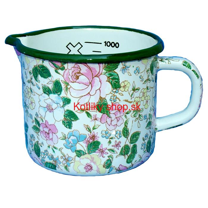 Smaltovaný hrnček s výlevkou + odmerka