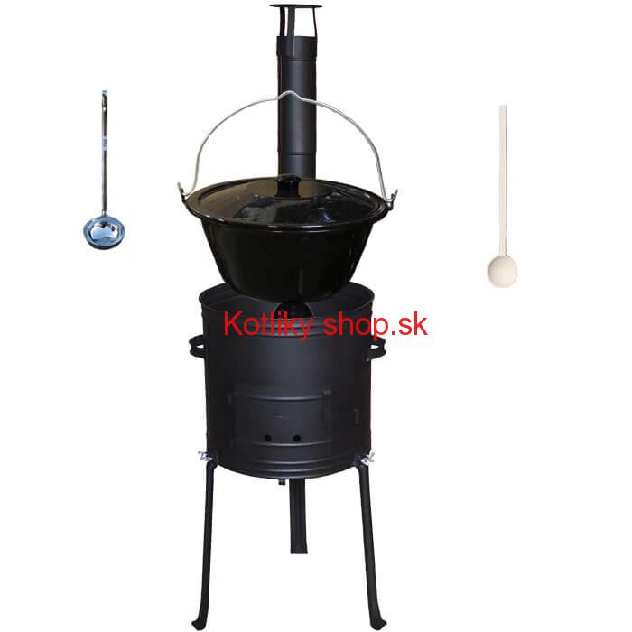 Smaltovaný kotlík 20 L (1,2 mm) + kovová kotlina s vysokými nožičkami 42 cm + vareška a naberačka
