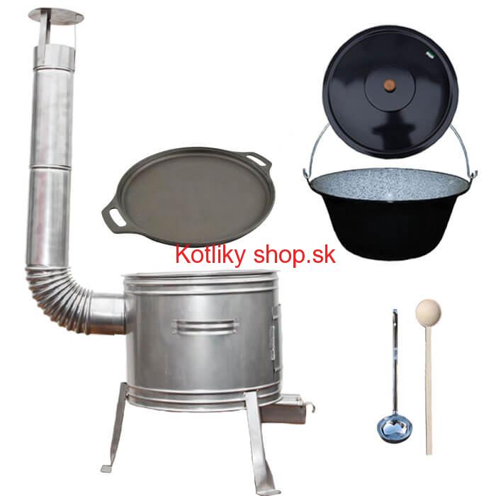 Smaltovaný kotlík 20 L + Liatinová panvica 43 cm + nerezová kotlina 42 cm TOPLUX