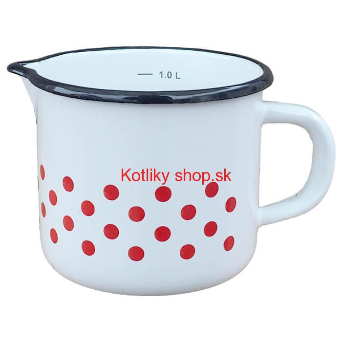 Smaltovaný hrnček s výlevkou 1 L - bodkovaný