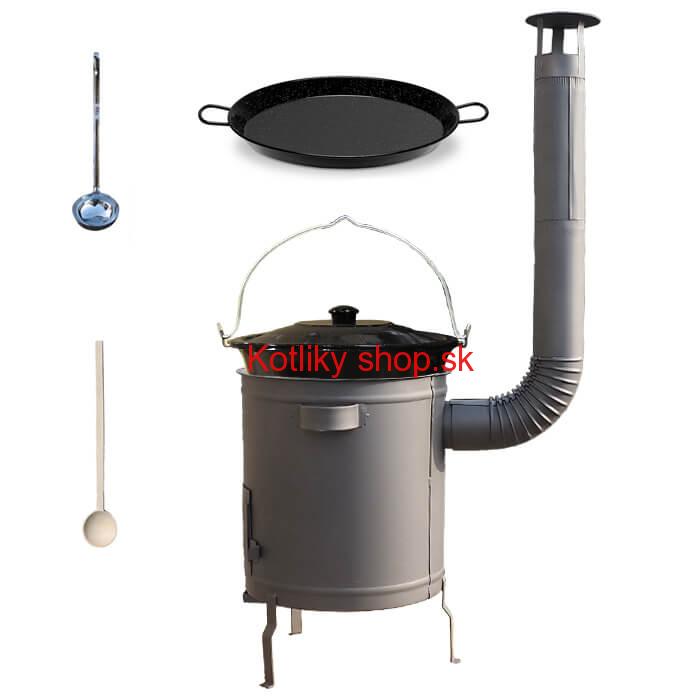 Smaltovaný kotlík 13 L (1,2 mm) + Paella panvica 38 cm + hrubostenná (1,5 mm) žiaruvzdorná kotlina (1,5 mm) 36 PLUS 600