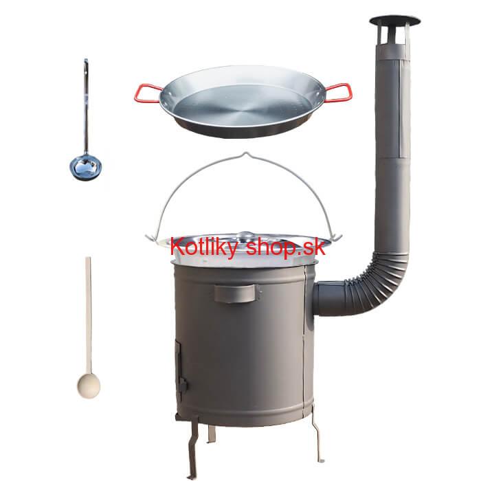 Nerezový kotlík 14 L (0,8 mm) + Paella panvica 38 cm + hrubostenná (1,5 mm) žiaruvzdorná kotlina (1,5 mm) 36 PLUS 600