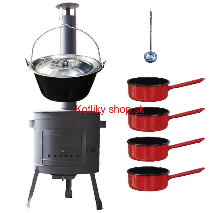 Smaltovaný kotlík 16 L + smaltované rajnice 4 ks + nízka žiaruvzdorná kotlina 39 cm PLUS 600