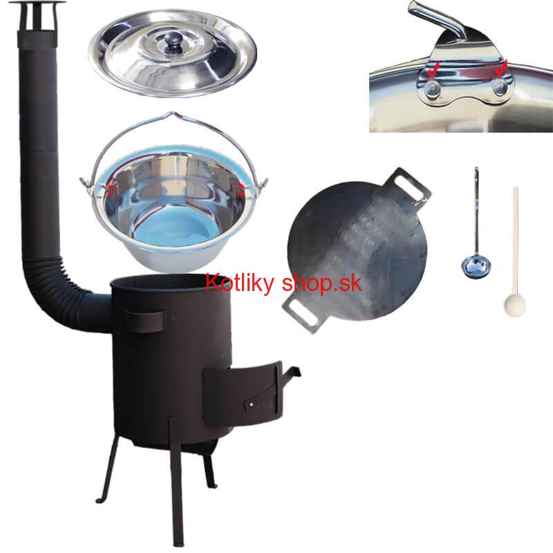 Nerezový kotlík 15 L (0,8 mm) s nitmi + železná panvica 38 cm UNI + kotlina 36 cm PLUS 600 4 MM