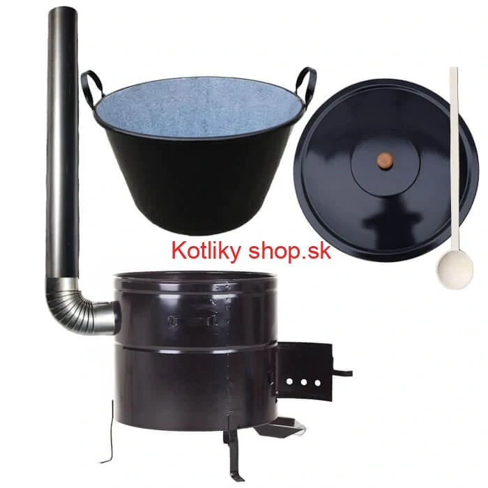 Zabíjačkový smaltovaný kotol 80 L + kovová kotlina 58 cm + dymovod