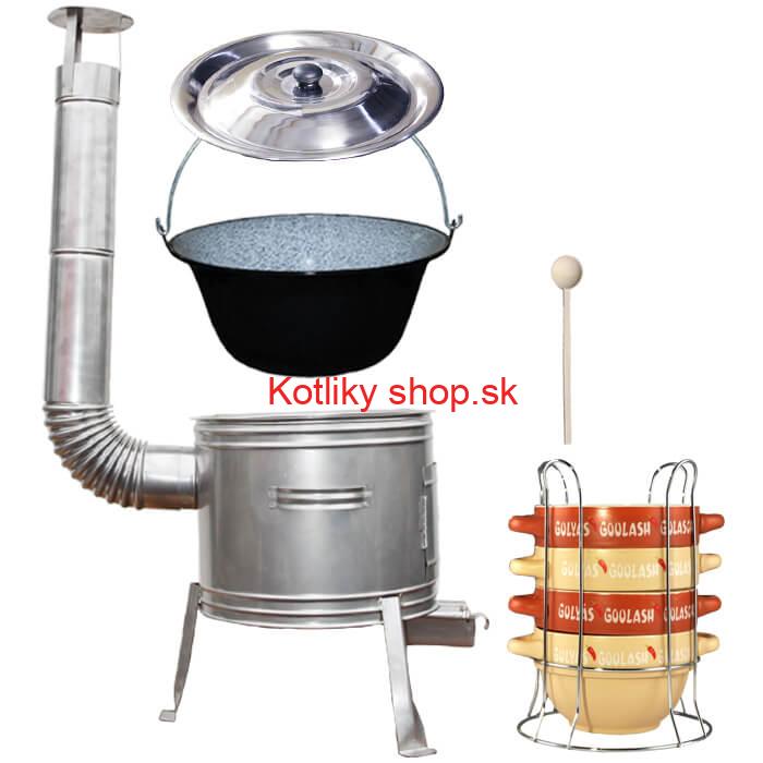 Smaltovaný kotlík 22 L (1,2 mm) + misky na guláš 4 ks + nerezová kotlina 42 cm TOPLUX