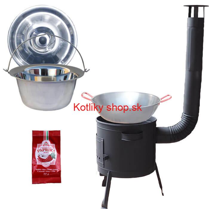 Nerezový kotlík 22 L (0,8 mm) INOX + Panvica PAELLA (WOK) 45 cm + sladká paprika 50 g + nízka kotlina 42 PLUS 600