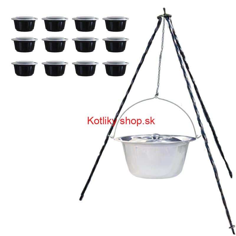 Nerezový kotlík 14 L (0,8 mm) + antikorová pokrievka + stojan + misky 12 ks