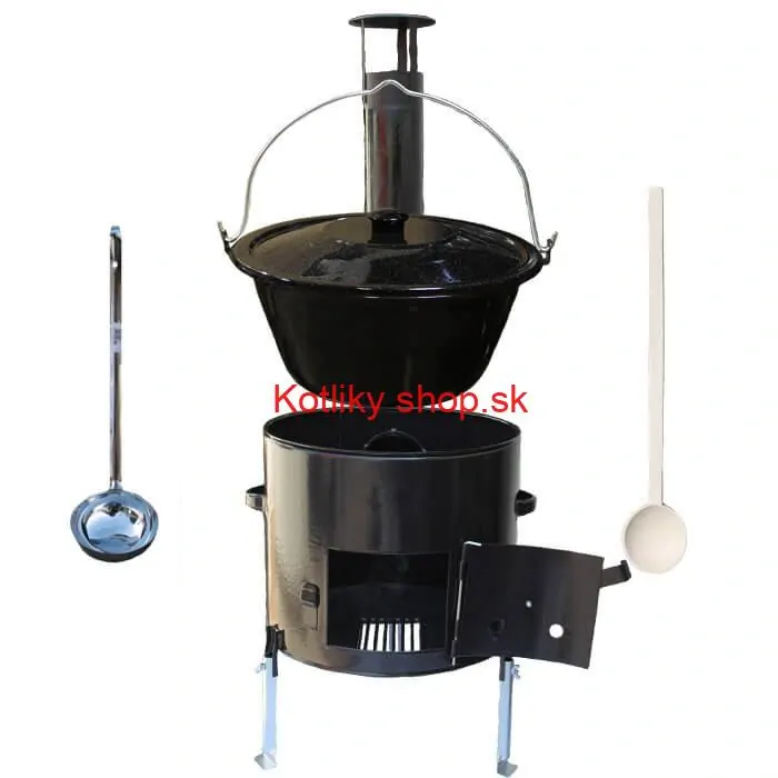 Smaltovaný kotlík 13 L (1,2 mm) + smaltovaná kotlina 36 cm + vareška a naberačka Easy party