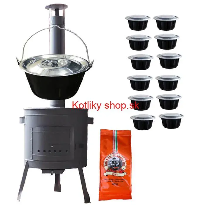 Smaltovaný kotlík 25 L (1,2 mm) + hrubostenná (1,5 mm) žiaruvzdorná kotlina BALKY STRONG 42 PLUS 600 + misky 12 ks + paprikové korenie na guláš 100 g